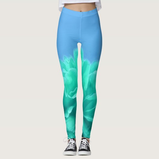 Farbenfrohe blaugrüne Blüte Leggings (Vorderseite)