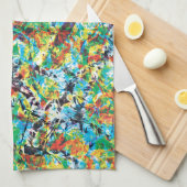 Farbenfrohe blaugrüne Frühlingsmuster Blume Kunst Küchentuch (Viertel Falte)