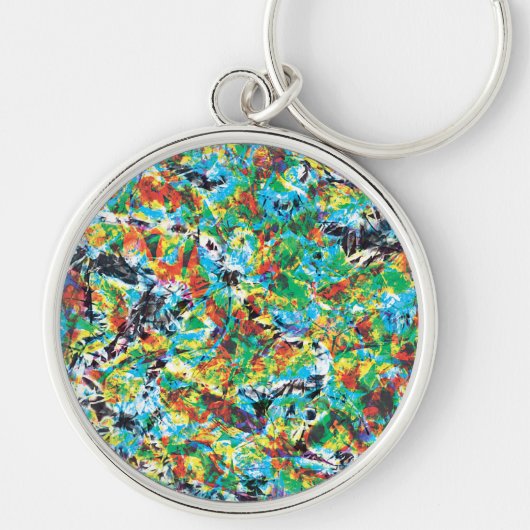 Farbenfrohe blaugrüne Frühlingsmuster Blume Kunst Schlüsselanhänger (Vorne)