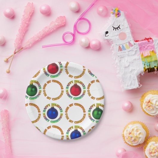 Farbenfrohe blaugrüne Rot Unser 1. Weihnachtsmuste Pappteller (Party)