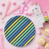 Farbenfrohe blaugrüne Streifen Muster Pappteller (Party)