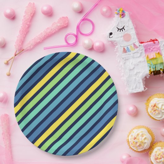 Farbenfrohe blaugrüne Streifen Muster Pappteller (Party)