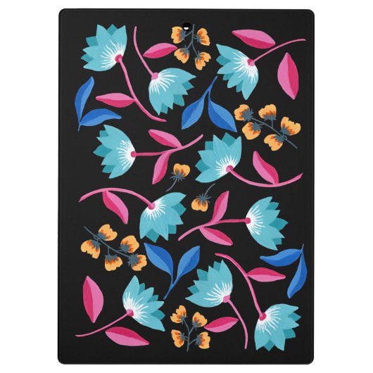 Farbenfrohe blaurosa Folklorekunst Klemmbrett (Rückseite)