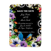 Farbenfrohe Blauvögel und botanische Save the Date Magnet (Vertikal)