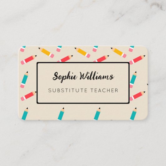 Farbenfrohe Bleistifte Stellvertretender Lehrer Visitenkarte (Vorderseite)
