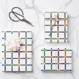 Farbenfrohe Blended Rainbow Grid mit Negativ Space Geschenkpapier Set