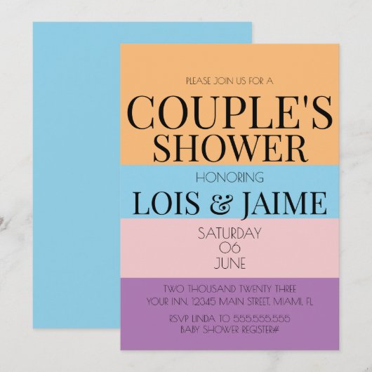 Farbenfrohe Blöcke Helle Paare Babydusche Einladung (Vorne/Hinten)