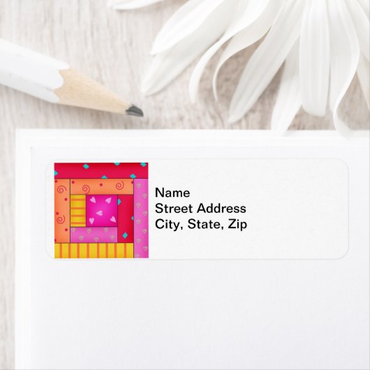 Farbenfrohe Blockhütte Patchwork Quilt Block Kunst (Insitu)