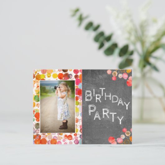 Farbenfrohe Blocks Chalkboard Kinder Foto Geburtst Postkarte (Stehend Vorderseite)