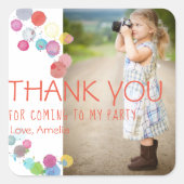 Farbenfrohe Blogs Kids Foto Danke für die Geburtst Quadratischer Aufkleber (Vorderseite)