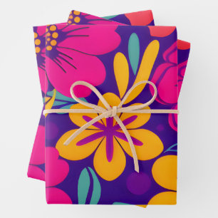 Farbenfrohe Blooms-Dopamin-Stil-Retro-Blume Geschenkpapier Set