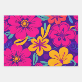 Farbenfrohe Blooms-Dopamin-Stil-Retro-Blume Geschenkpapier Set