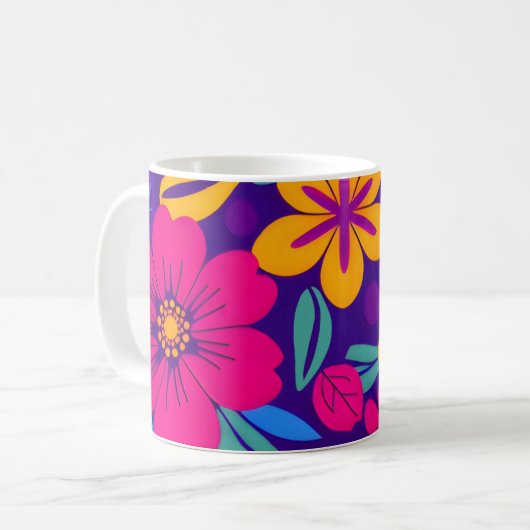 Farbenfrohe Blooms-Dopamin-Stil-Retro-Blume Kaffeetasse (Vorderseite Links)