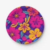 Farbenfrohe Blooms-Dopamin-Stil-Retro-Blume Pappteller (Vorderseite)