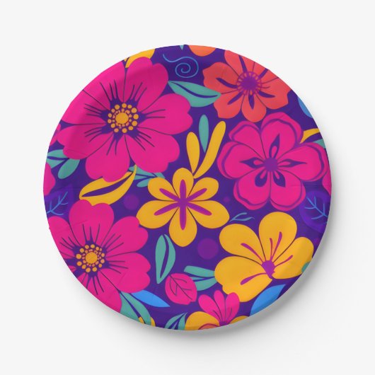 Farbenfrohe Blooms-Dopamin-Stil-Retro-Blume Pappteller (Vorderseite)