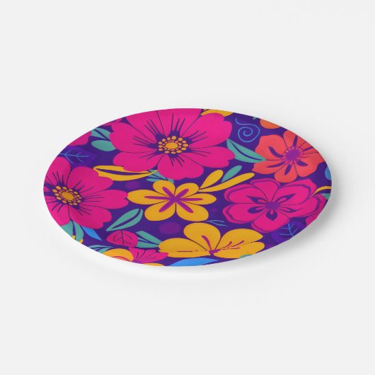 Farbenfrohe Blooms-Dopamin-Stil-Retro-Blume Pappteller (Schrägansicht)