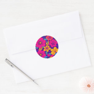 Farbenfrohe Blooms-Dopamin-Stil-Retro-Blume Runder Aufkleber