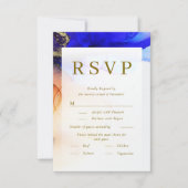 Farbenfrohe Blue Orange Gold Wedding RSVP Card (Vorderseite)