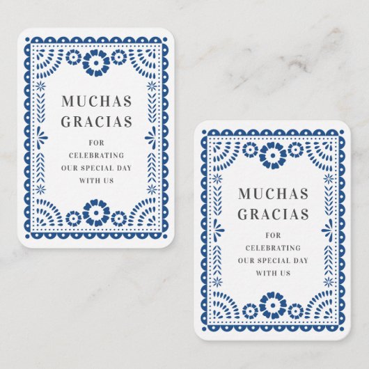 Farbenfrohe Blue Papado Picado Gastgeschenk Hochze Begleitkarte (Vorne/Hinten)