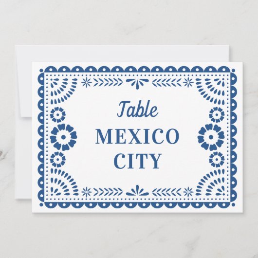 Farbenfrohe Blue Papel Picado Wedding Tischnummer (Vorderseite)