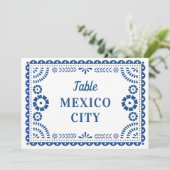 Farbenfrohe Blue Papel Picado Wedding Tischnummer (Stehend Vorderseite)