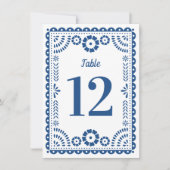 Farbenfrohe Blue Papel Picado Wedding Tischnummer (Vorderseite)