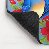 Farbenfrohe Bluebirds unter den roten Blume Mousepad (Ecke)