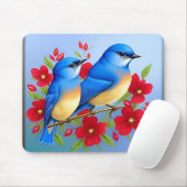 Farbenfrohe Bluebirds unter den roten Blume Mousepad (Mit Mouse)