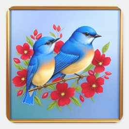 Farbenfrohe Bluebirds unter den roten Blume Quadratischer Aufkleber