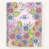 Farbenfrohe blühende Blume Name und Anfangsbuchsta Notizblock (Vorderseite)