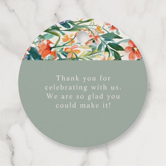 Farbenfrohe blühende Blumenhochzeit Geschenkanhänger (Rückseite)