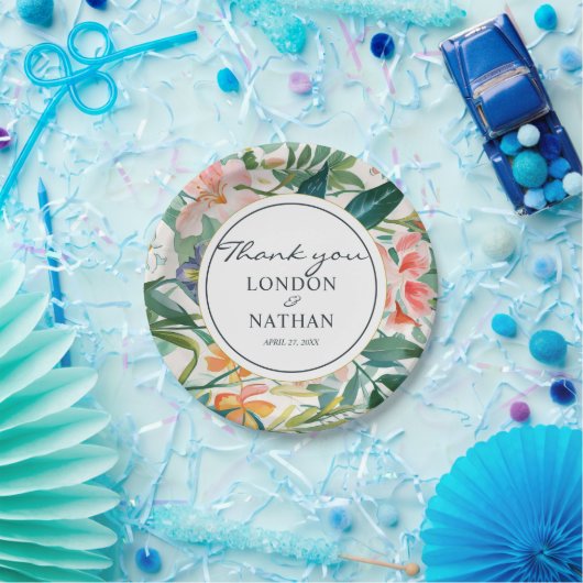 Farbenfrohe blühende Blumenhochzeit Pappteller (Party)