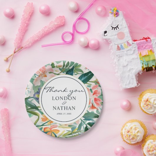 Farbenfrohe blühende Blumenhochzeit Pappteller (Party)