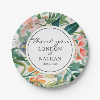 Farbenfrohe blühende Blumenhochzeit Pappteller