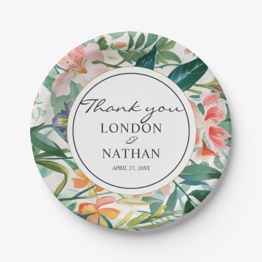 Farbenfrohe blühende Blumenhochzeit Pappteller (Vorderseite)