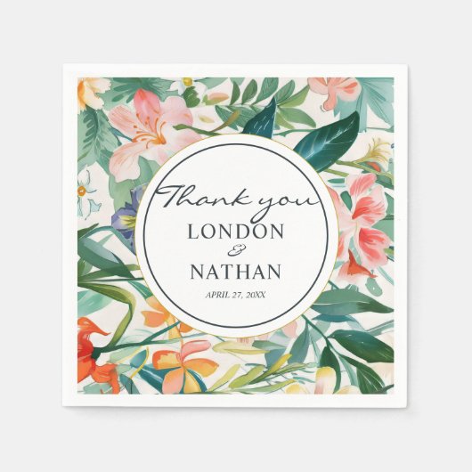 Farbenfrohe blühende Blumenhochzeit Serviette (Vorderseite)