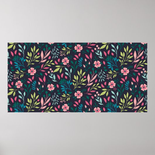 Farbenfrohe, blühende Schrift mit Blume und Blätte Poster (Vorne)