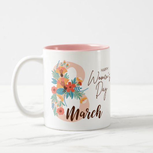 Farbenfrohe Blume 8 März Glückliche Tasse zum Frau (Links)