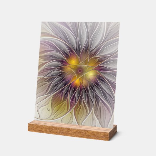 Farbenfrohe Blume, Abstrakt modernes Fraktal Acrylschild (Winkel)