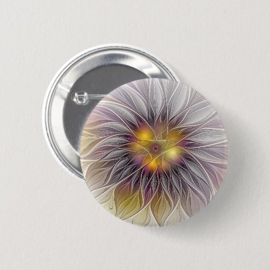 Farbenfrohe Blume, Abstrakt modernes Fraktal Button (Vorne & Hinten)