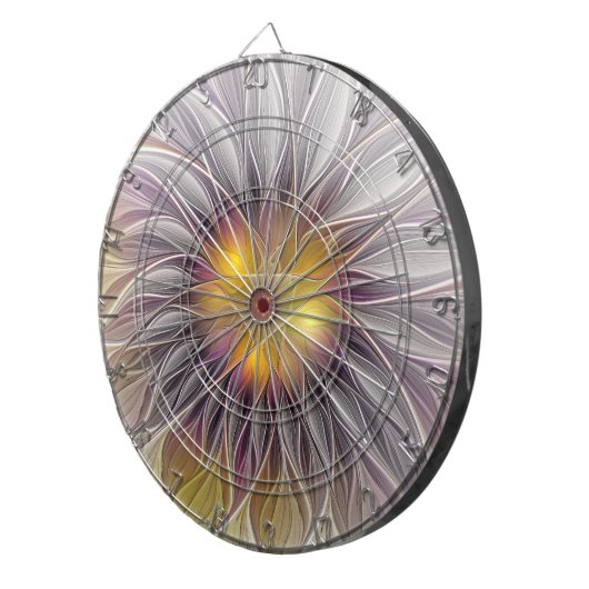 Farbenfrohe Blume, Abstrakt modernes Fraktal Dartscheibe (Vorderseite rechts)