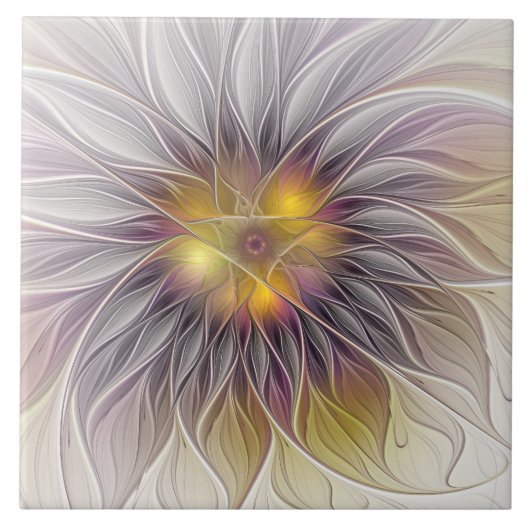 Farbenfrohe Blume, Abstrakt modernes Fraktal Fliese (Vorderseite)