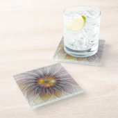 Farbenfrohe Blume, Abstrakt modernes Fraktal Glasuntersetzer (Schrägansicht)