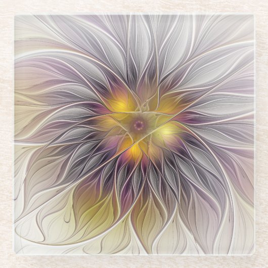 Farbenfrohe Blume, Abstrakt modernes Fraktal Glasuntersetzer (Vorderseite)