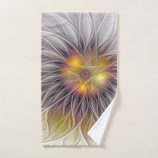 Farbenfrohe Blume, Abstrakt modernes Fraktal Handtuch (Handtuch)