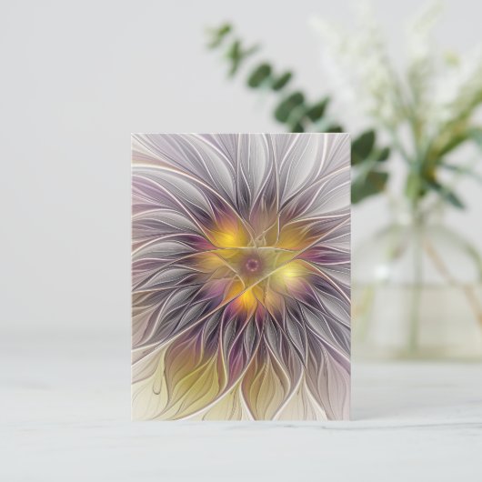 Farbenfrohe Blume, Abstrakt modernes Fraktal Postkarte (Stehend Vorderseite)