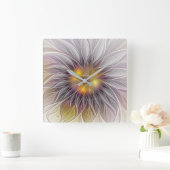 Farbenfrohe Blume, Abstrakt modernes Fraktal Quadratische Wanduhr (Zuhause)