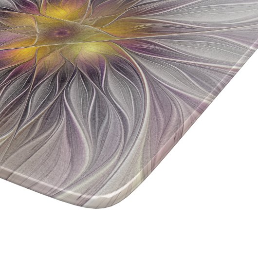 Farbenfrohe Blume, Abstrakt modernes Fraktal Schneidebrett (Ecke)