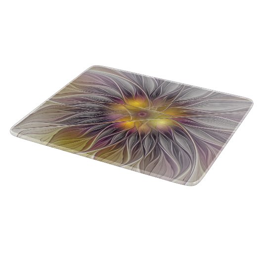 Farbenfrohe Blume, Abstrakt modernes Fraktal Schneidebrett (Ecke)