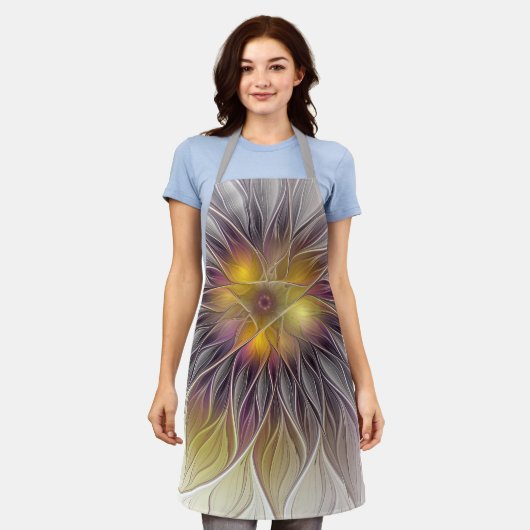 Farbenfrohe Blume, Abstrakt modernes Fraktal Schürze (Getragen)